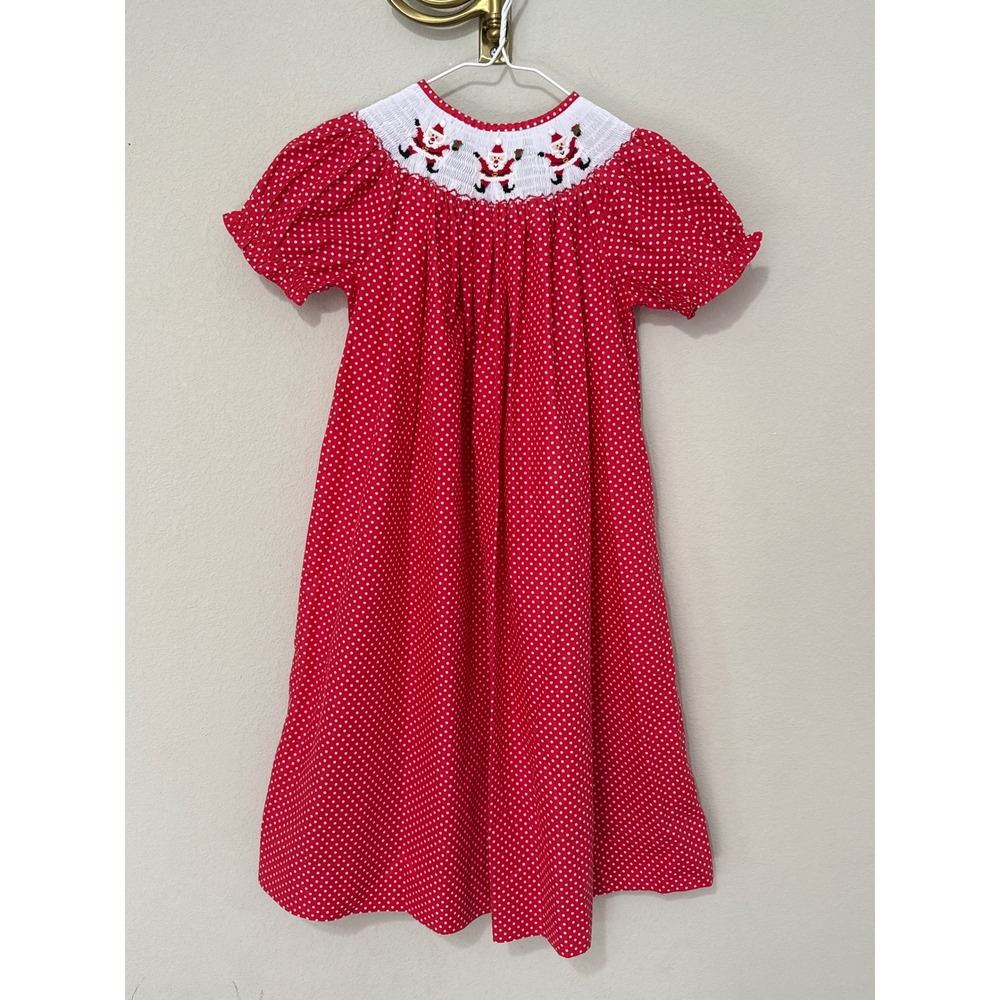 Liney Lu Smocked Santa Dress Girls Size 8 Red Polka Dot Christmas Holiday